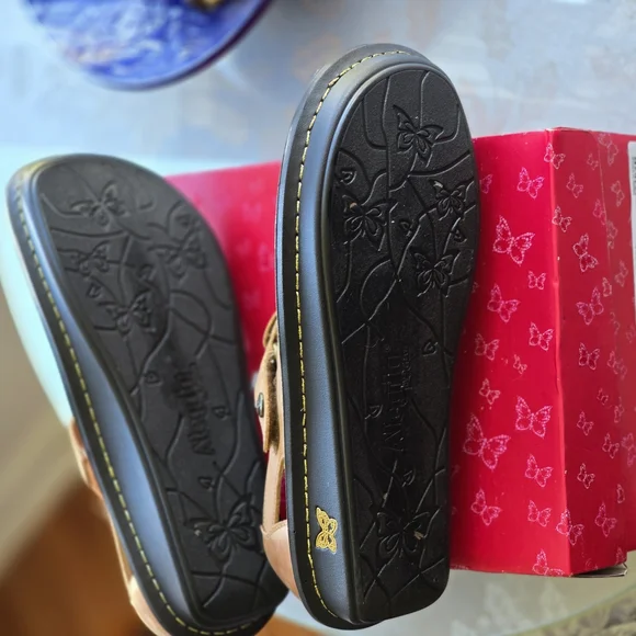 Alegria Tan Leather Cut-Out Sandals - Picture 4 of 6